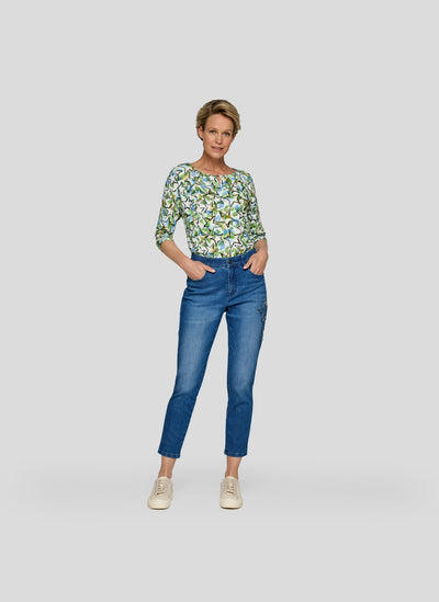 Starry Night Top with Round Neck and Slit Detail