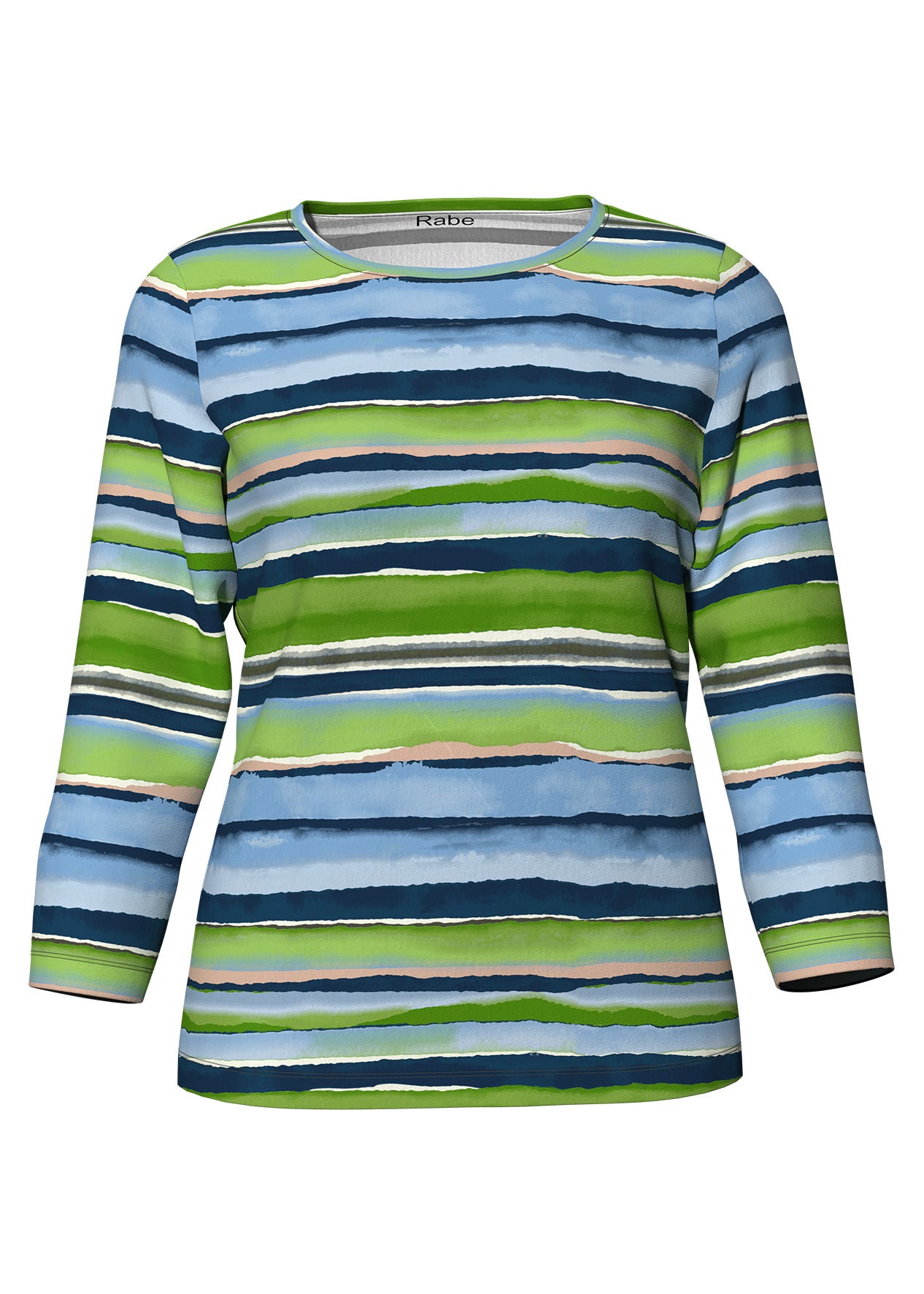 Green and Blue Rustic Striped Top with Round Neck