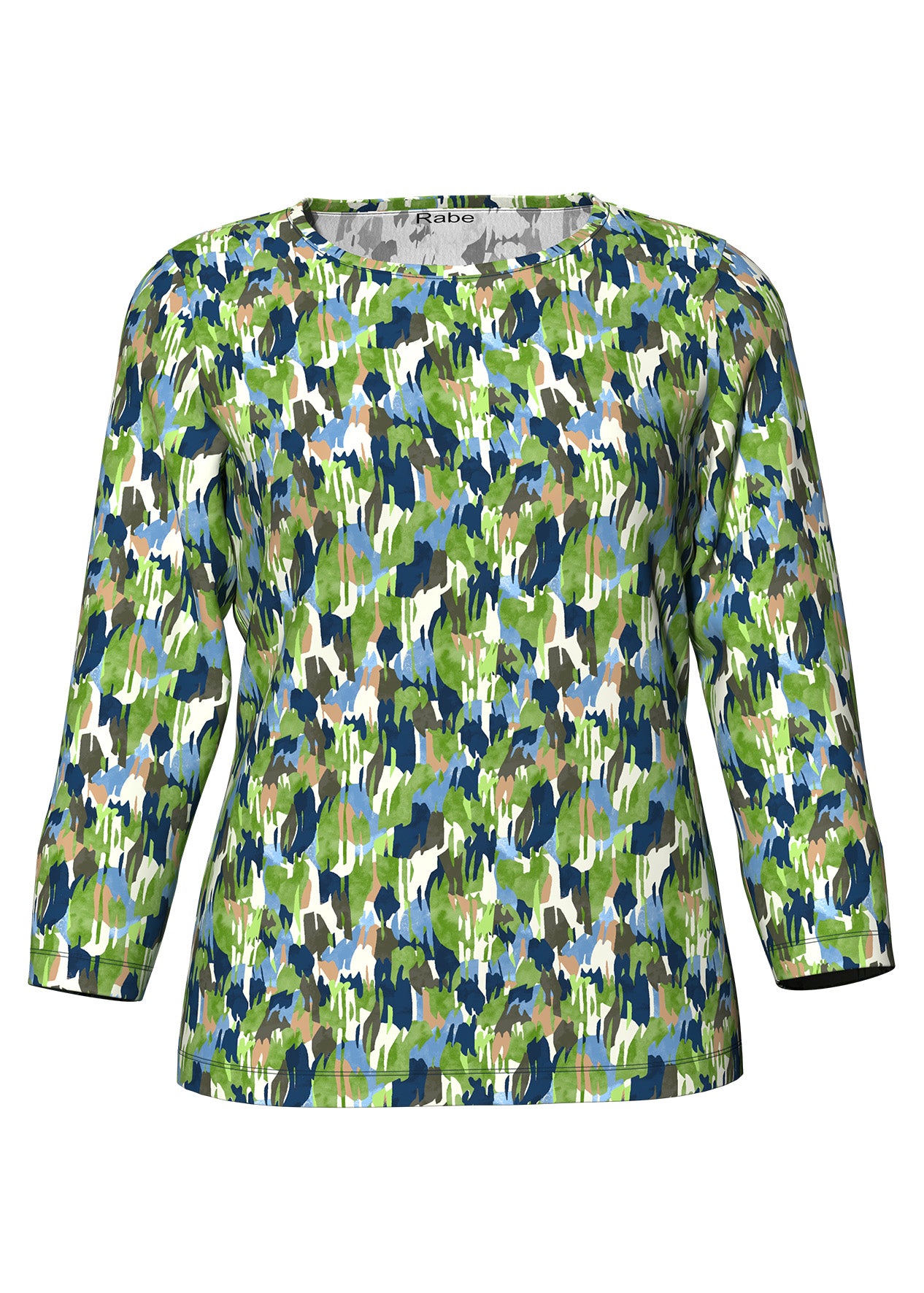 Green/Navy Splash Effect Top with Round Neck