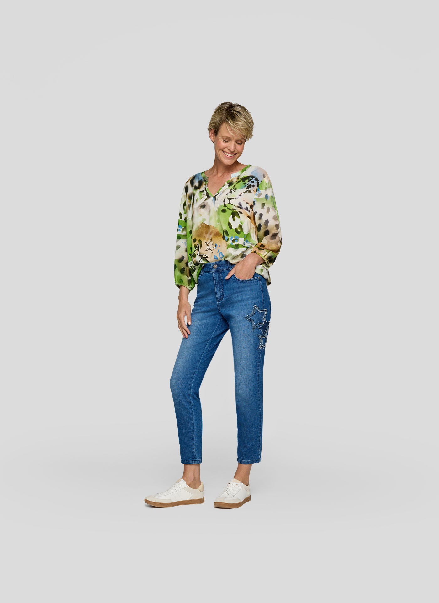 'Whispering Safari' Blouse with Grandfather Collar