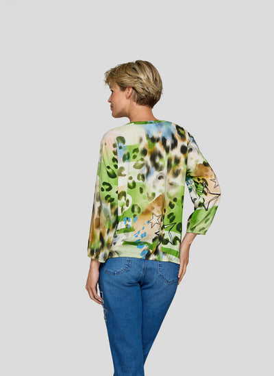 'Whispering Safari' Blouse with Grandfather Collar