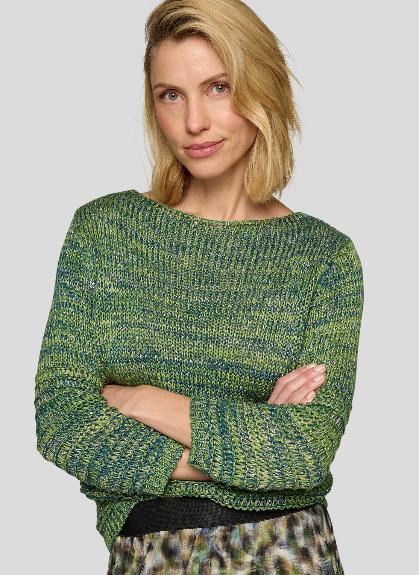 Green Jumper with Gold and Navy Effect