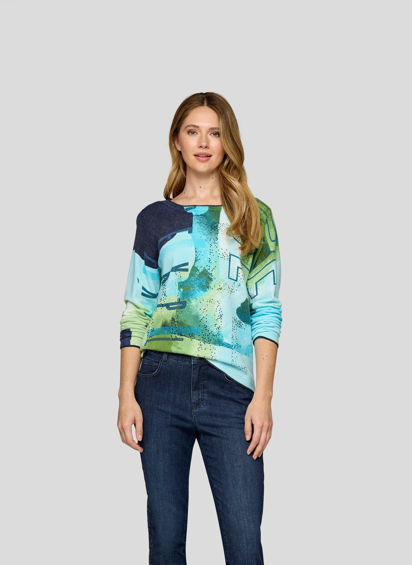 Graphic Print Jumper With Diamante Studs