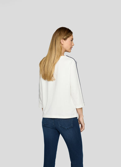 Cream Embellished Jumper With Navy Stripe Detail