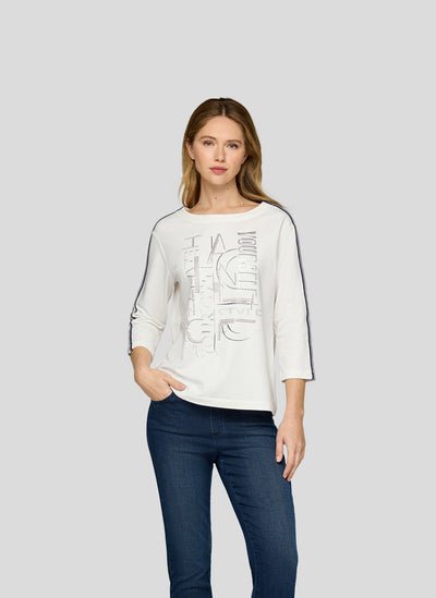 Cream Embellished Jumper With Navy Stripe Detail