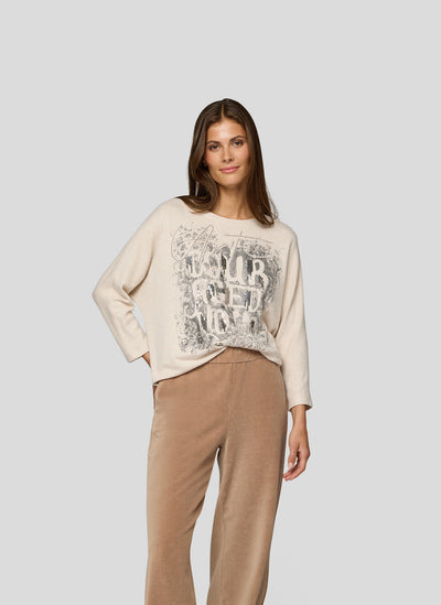 Beige Graphic Print Top with Sequin Detail