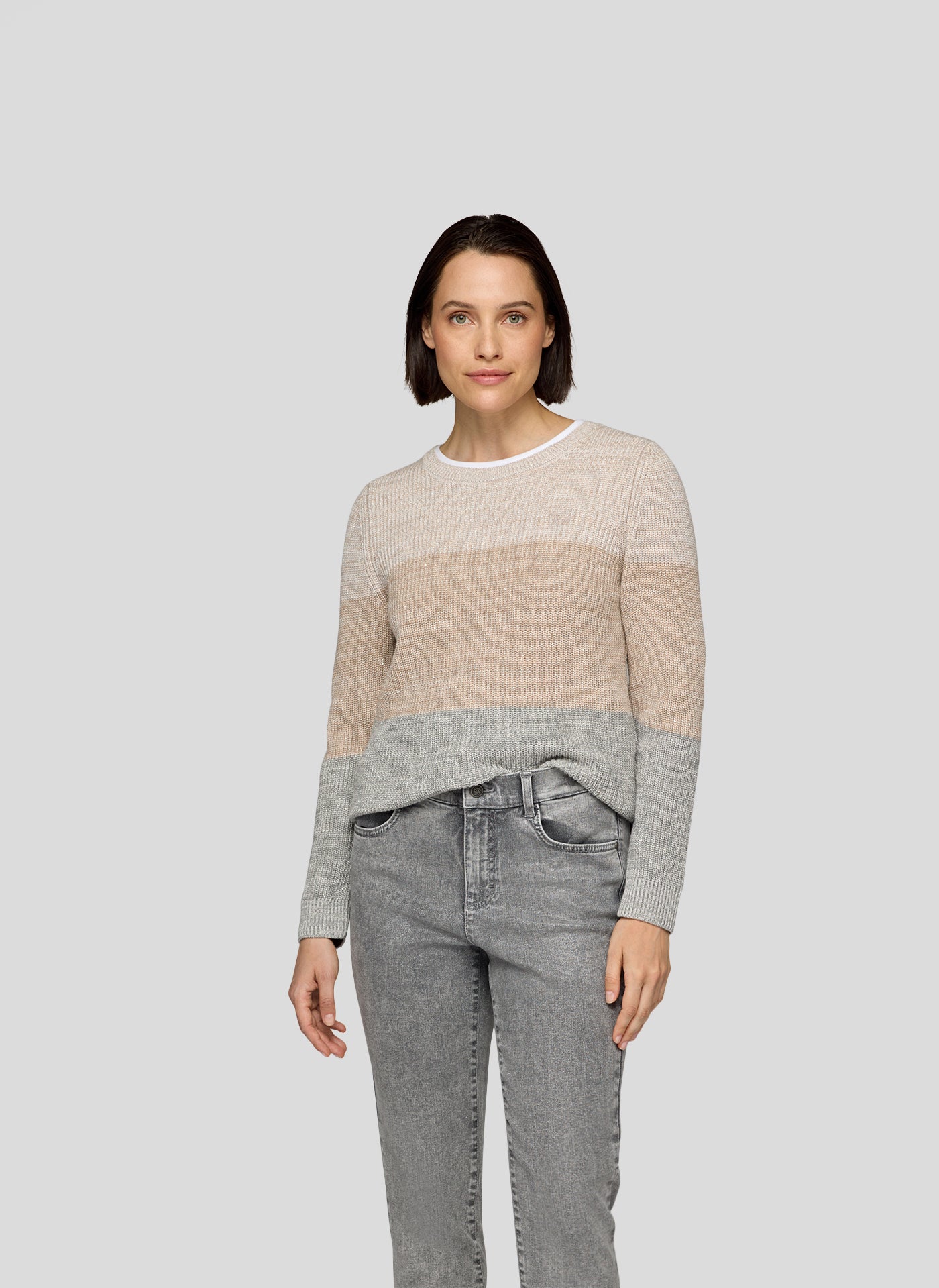 Beige and Grey Round Neck Gradient Jumper Top