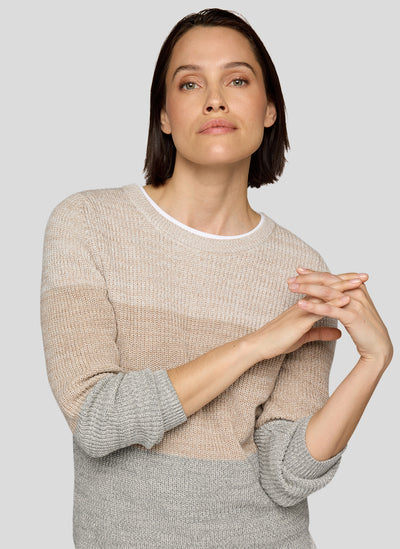 Beige and Grey Round Neck Gradient Jumper Top