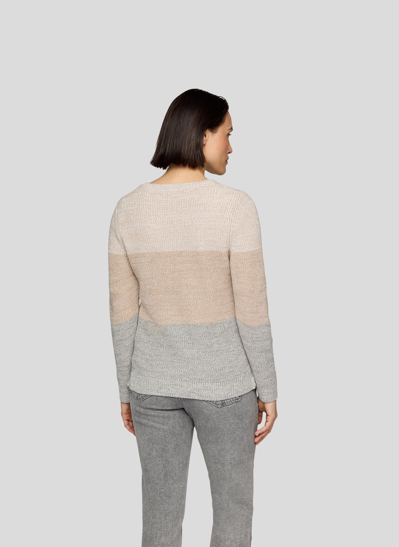 Beige and Grey Round Neck Gradient Jumper Top