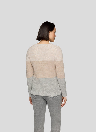 Beige and Grey Round Neck Gradient Jumper Top