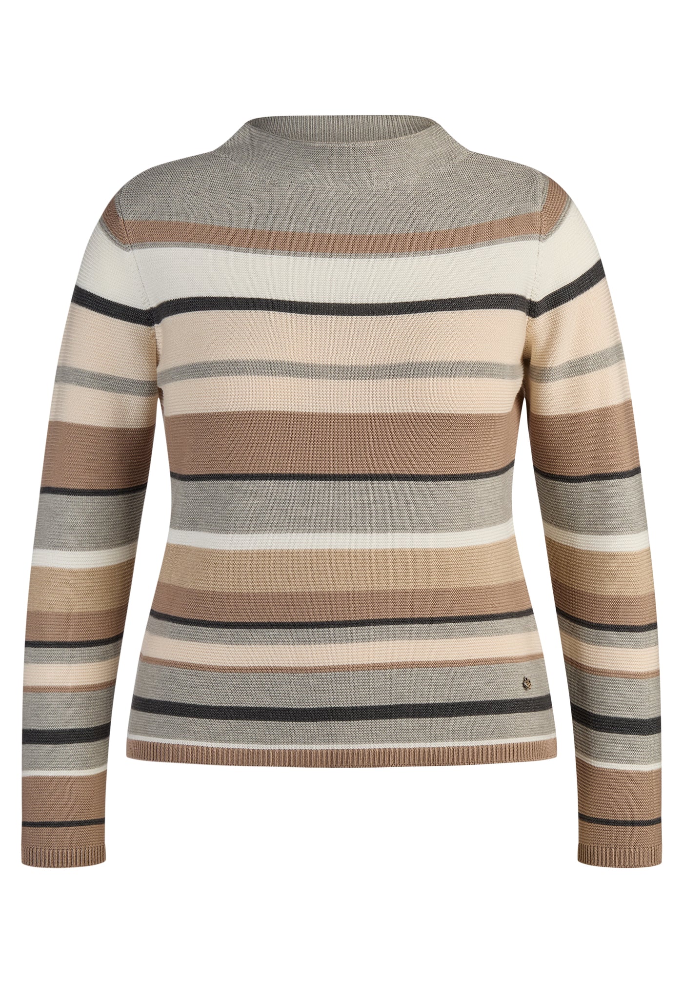 Beige and Brown Striped Round High Neck Jumper