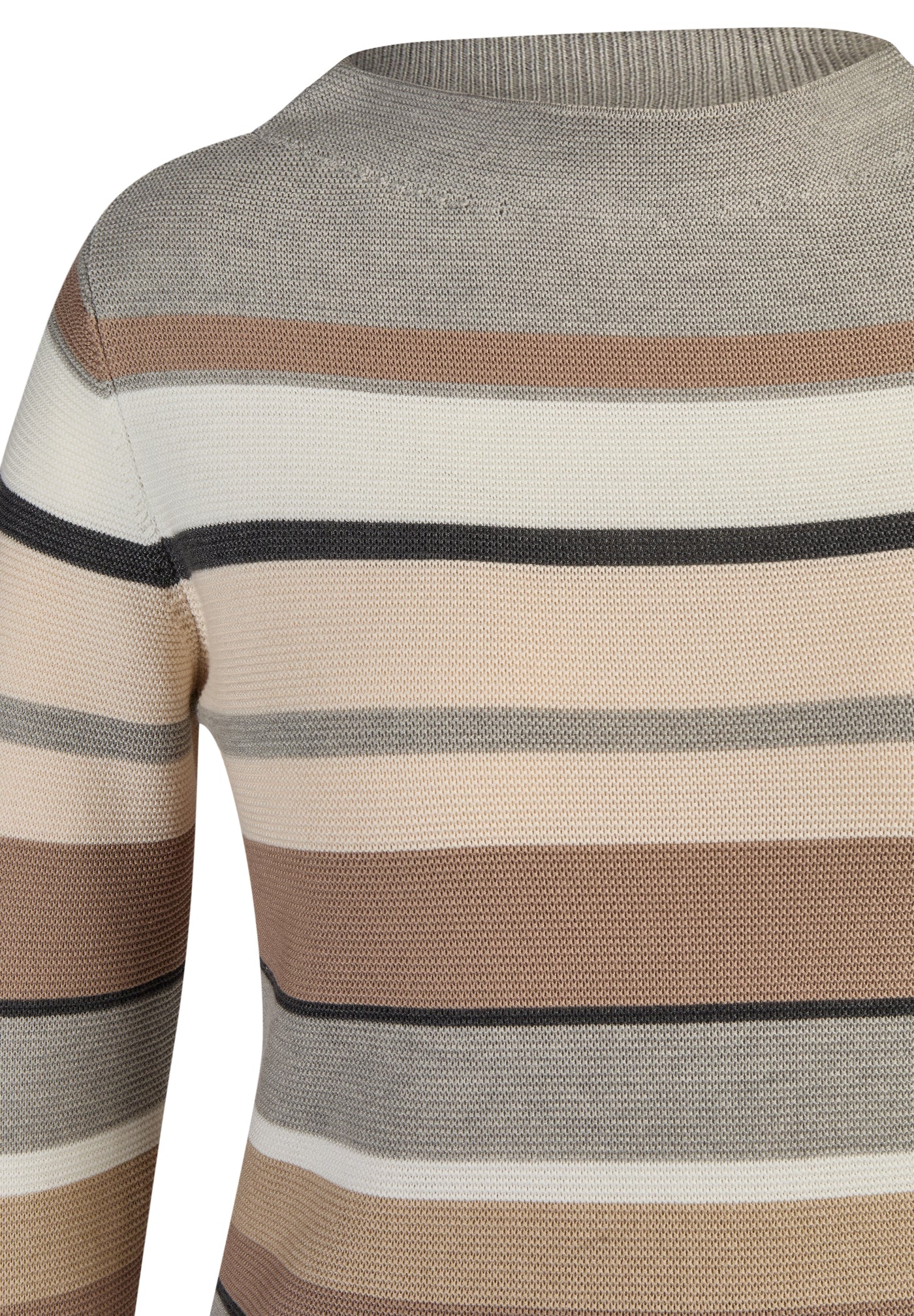 Beige and Brown Striped Round High Neck Jumper