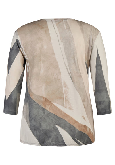 Beige and Grey Round Neck Top with Sequin Detail