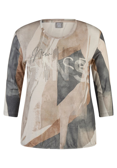 Beige and Grey Round Neck Top with Sequin Detail