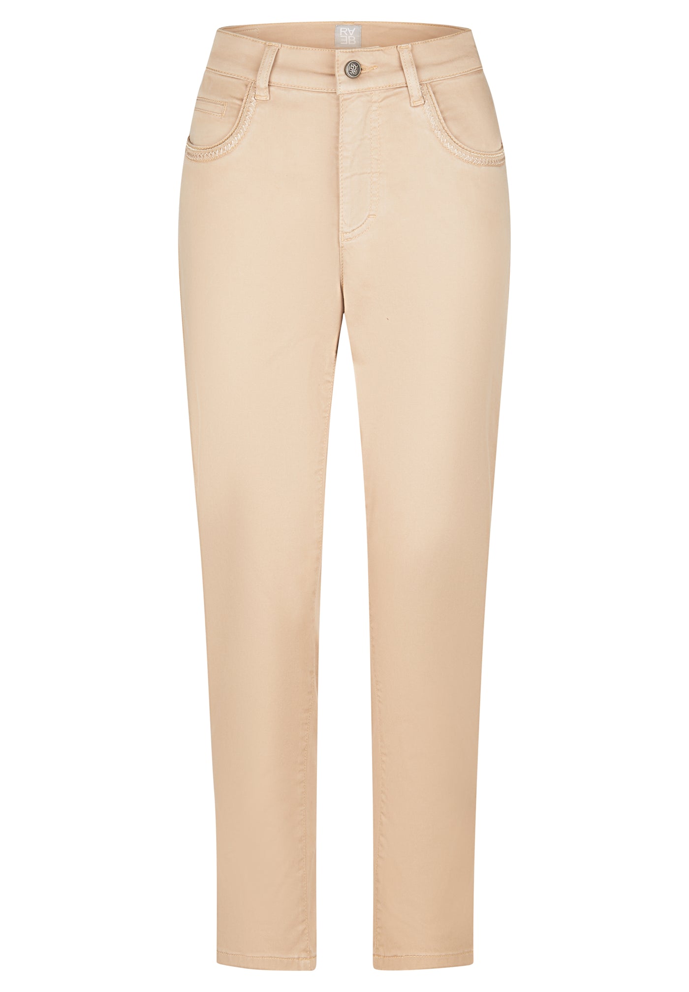 Beige Jeans with Embroidered Pocket Detail