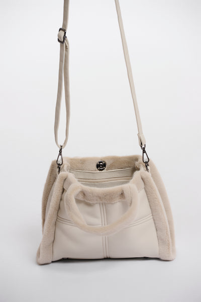 Jasha Birch Handbag With Faux Fur and Long Strap