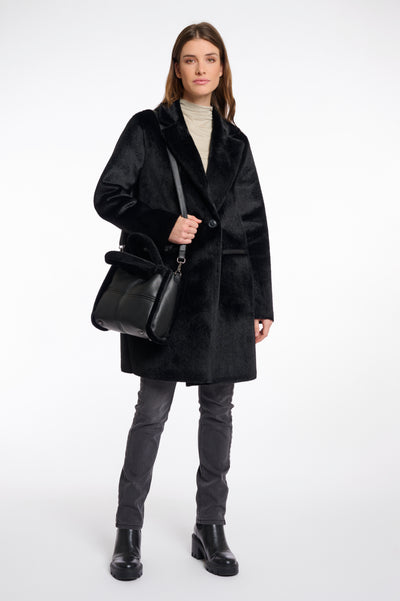 Jasha Black Handbag With Faux Fur and Long Strap