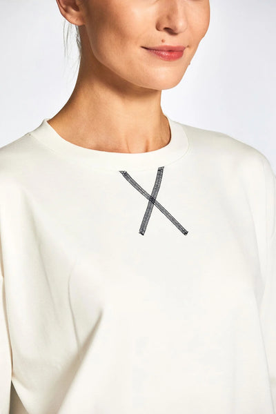 Ecru T-Shirt with Zip Detail and Navy trim