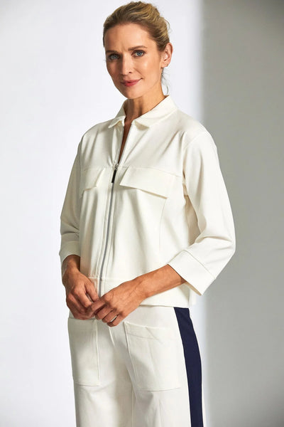 Ecru Zip Up Jacket With Faux Breast Pockets