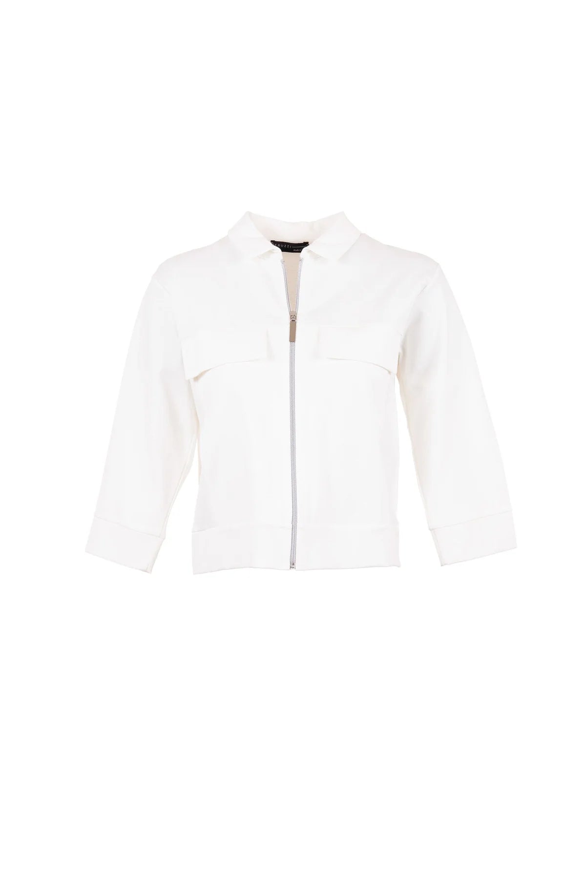 Ecru Zip Up Jacket With Faux Breast Pockets