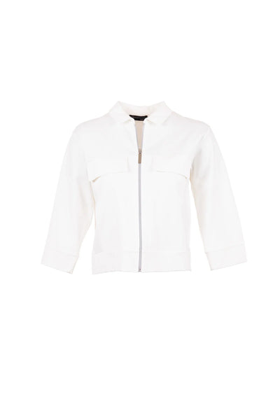 Ecru Zip Up Jacket With Faux Breast Pockets