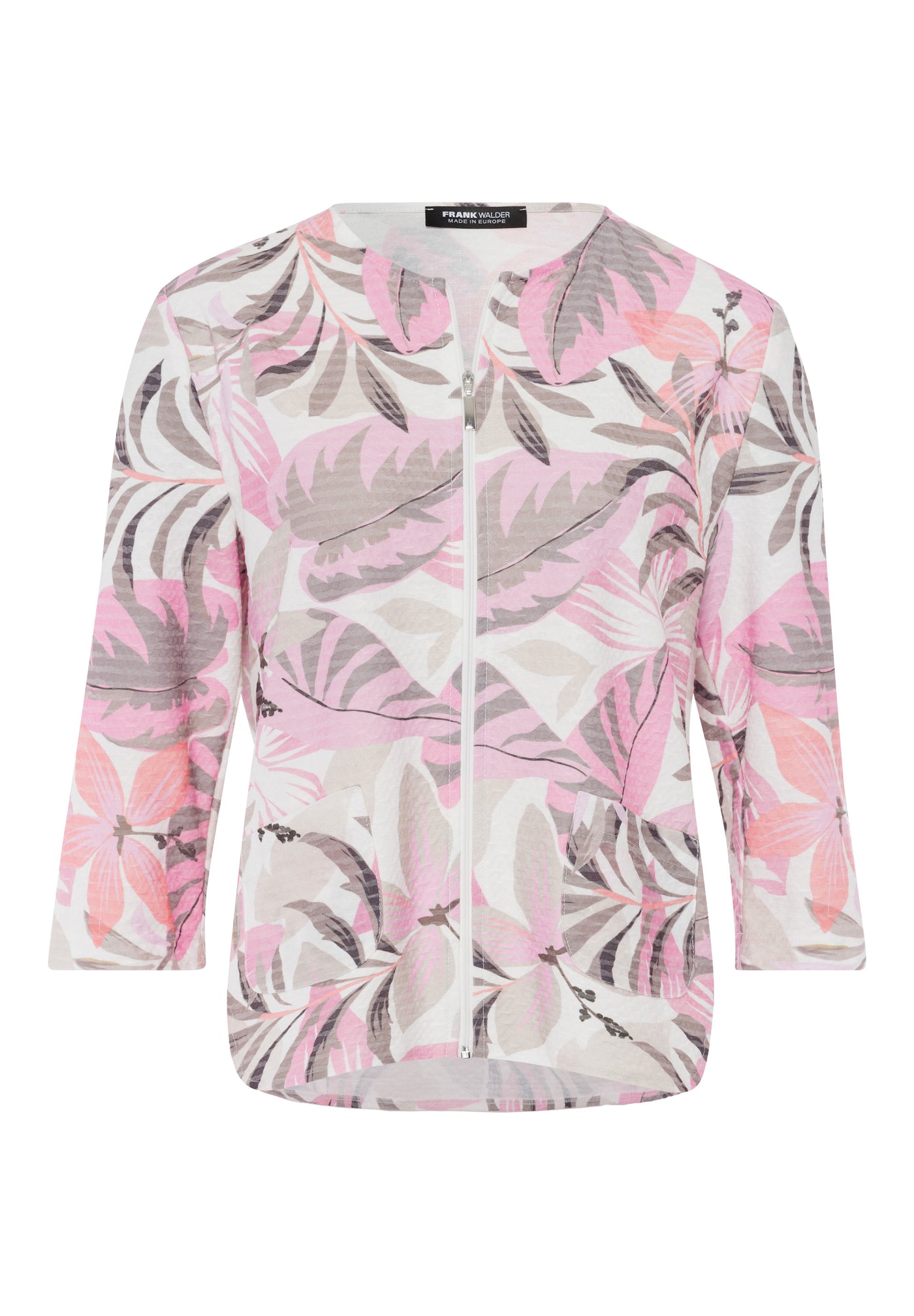 Cream Zip Up Jacket with Pastel Floral Print & Pocket Detail