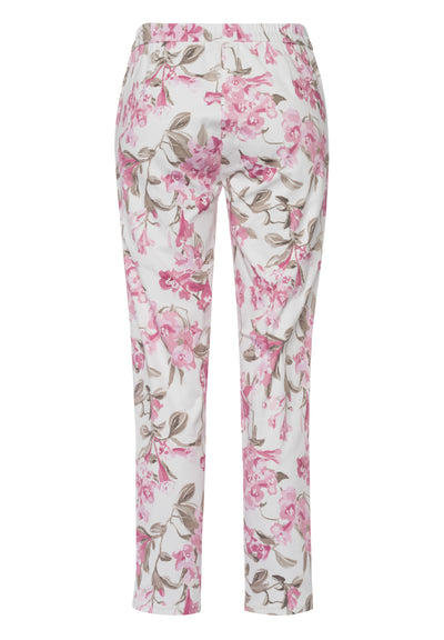 Cream 'Mia' Trousers with Pink Floral Pattern