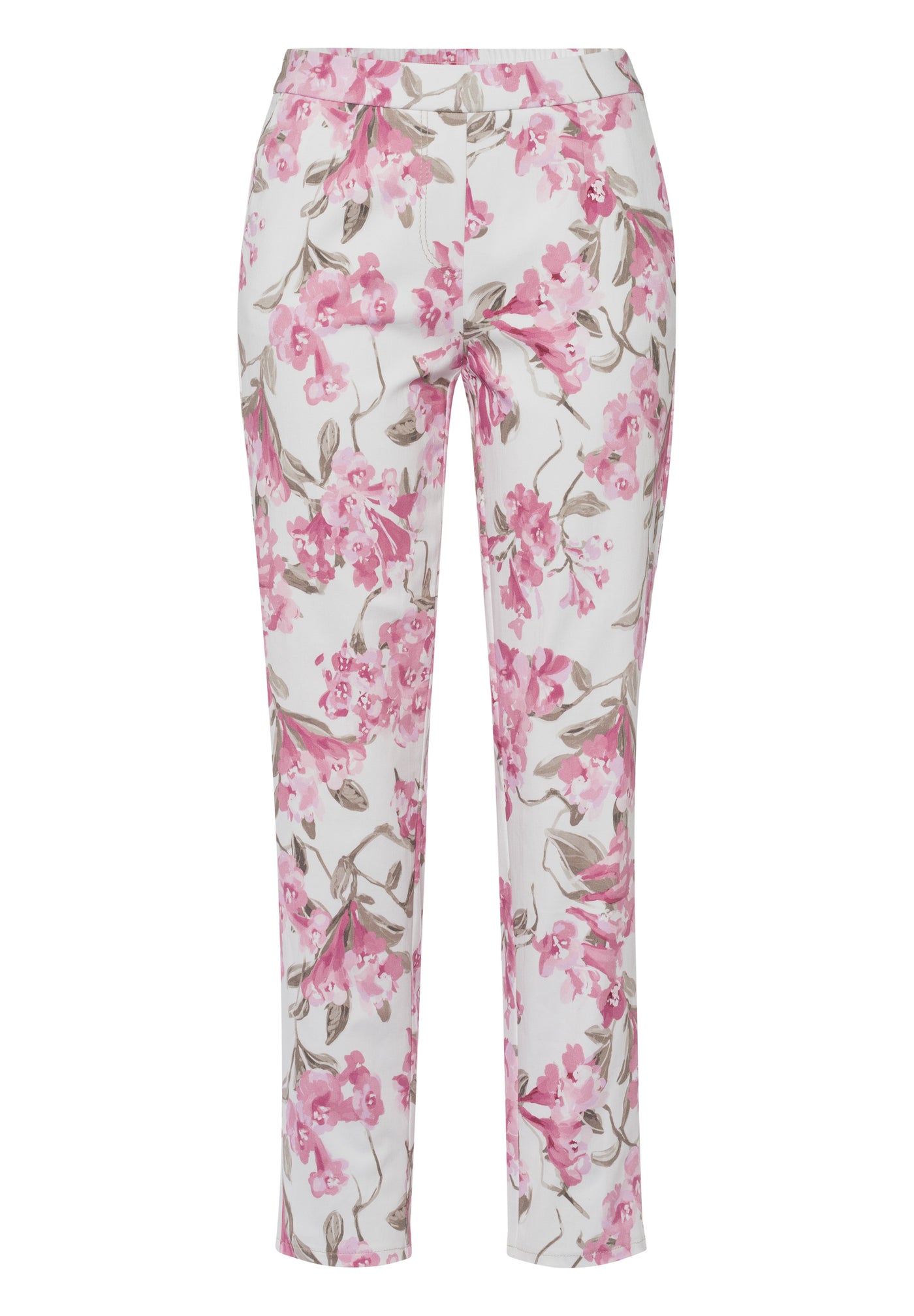 Cream 'Mia' Trousers with Pink Floral Pattern