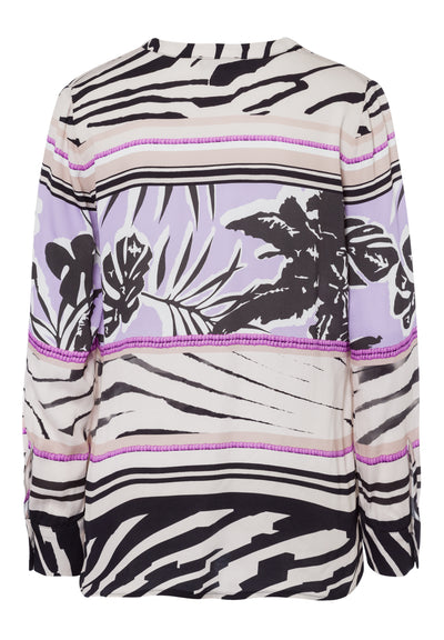 Beige/Purple/Black Multi Print Mini V Neck Top