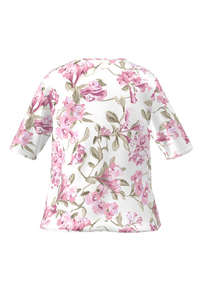 Floral Print Short Sleeve Top With Drawstrings