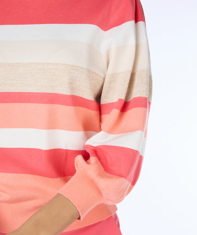 Round Neck Jumper with Beige & Pink Stripes & Glitter Detail