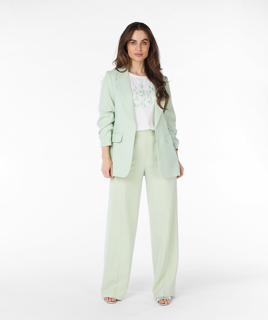 Pale Green Linen Look One-Button Blazer