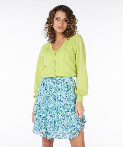 Lime Green Cardigan with Embossed Pattern & Glitter Detail