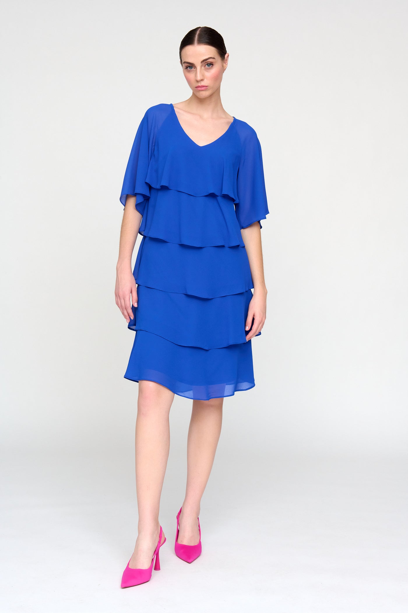 Sanlucar Blue Tiered Dress With Chiffon Sleeve