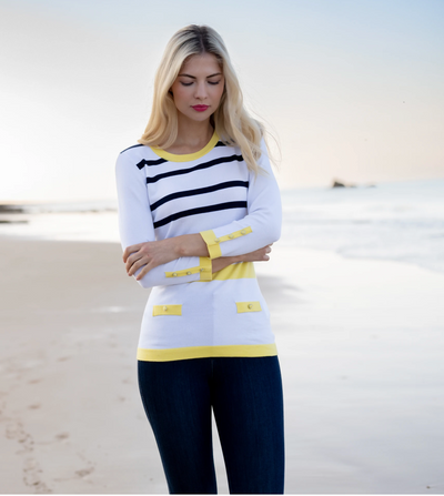 Navy/Yellow/White Stripe Jumper With Buttons