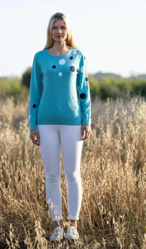 Teal Jumper With Circle Design