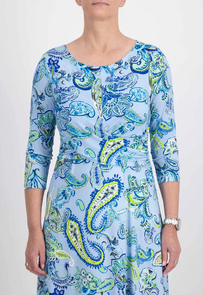 Paisley Print Dress With Draped Front