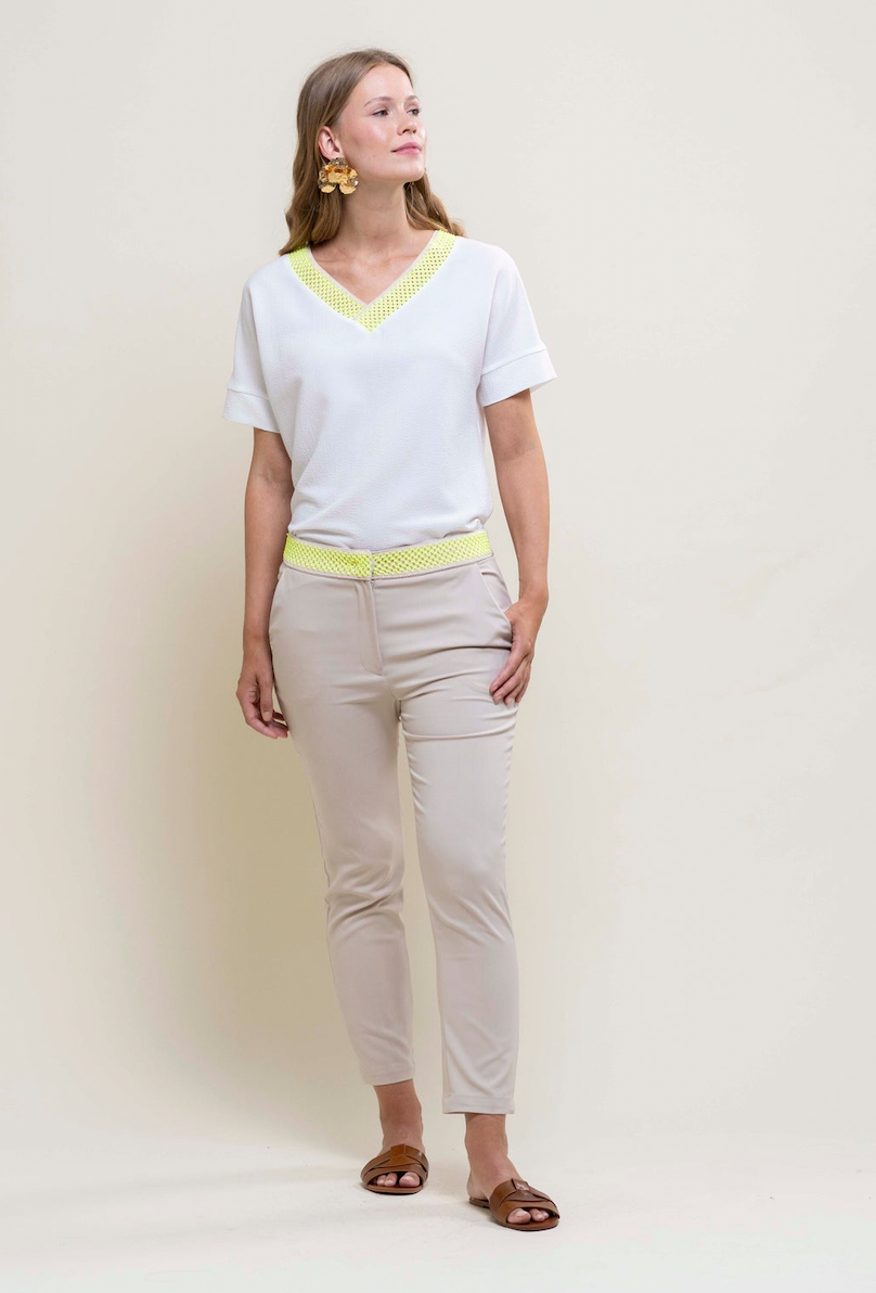 Beige Trousers with Pockets and Neon Green Accents