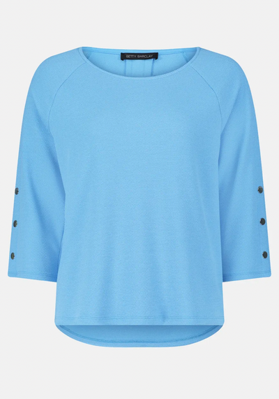 Plain Blue Knitted Jumper with Button Detail & 3/4 Sleeves