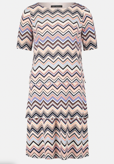 Pink and Navy Short Sleeve Layered Dress with ZigZag Pattern