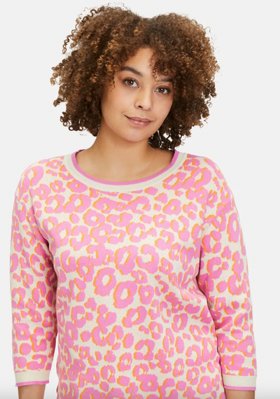 Pink and Orange Leopard  Print Jumper with Side Slits