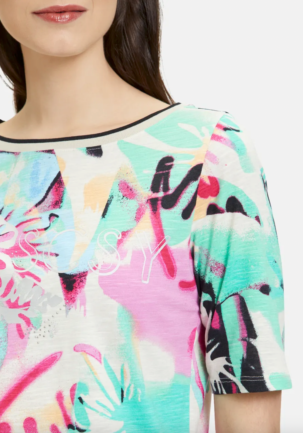Multicoloured Tropical Print Top with Stud Detail