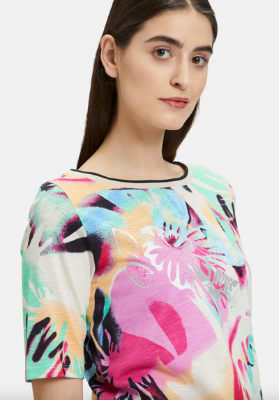 Multicoloured Tropical Print Top with Stud Detail