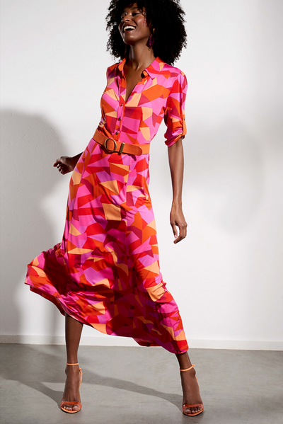 Pink, Purple & Orange Maxi Dress With Belt