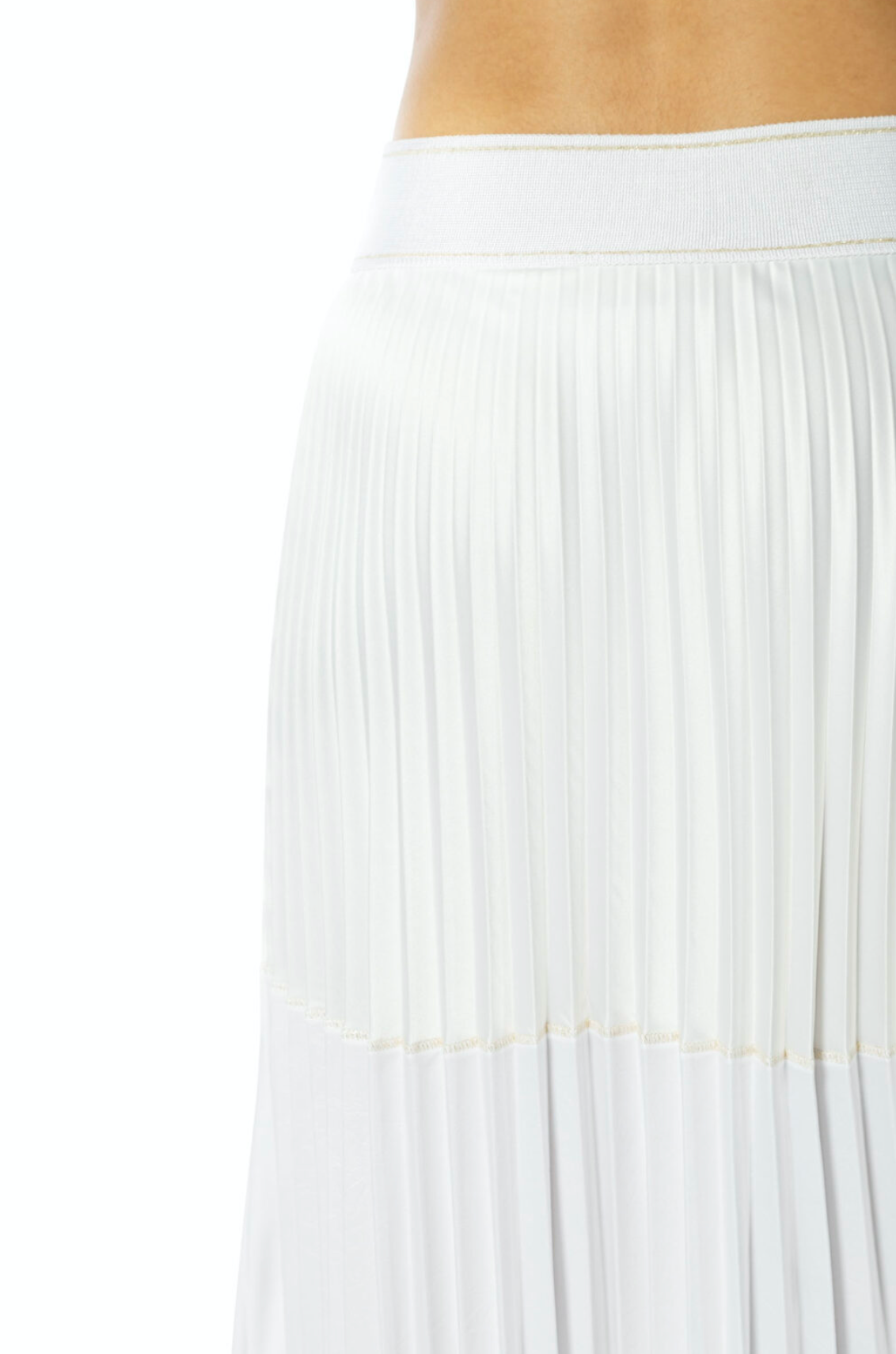 Cream Pleated Maxi Skirt With Elasticated Waist Band & Gold & Silver Stitch Detailing
