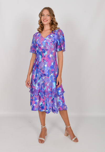 Layered Royal & Fuchsia Short Sleeve Dress