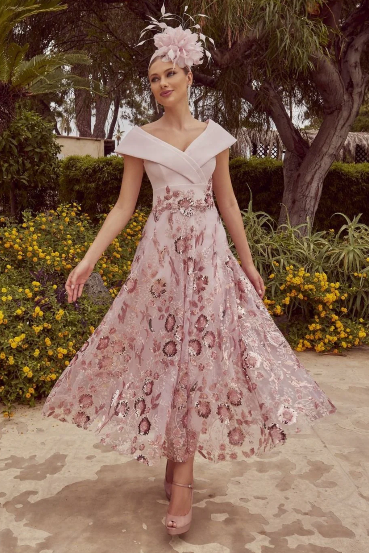 Dusty Pink Dress with Floral Sequin Embelishment