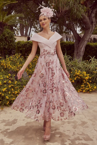 Dusty Pink Dress with Floral Sequin Embelishment