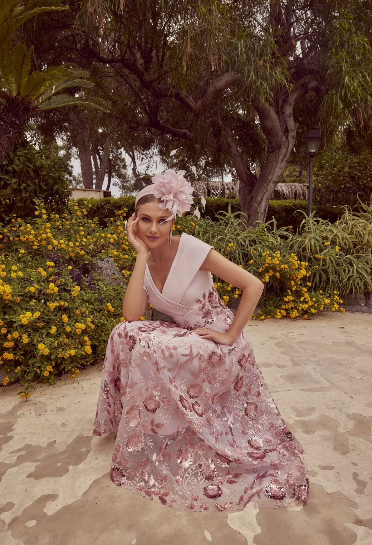 Dusty Pink Dress with Floral Sequin Embelishment