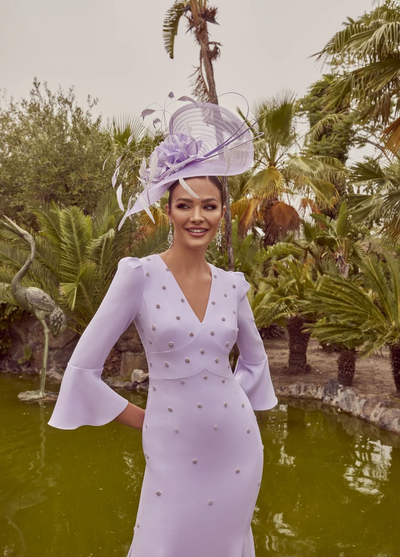 Lavender Dress with Bell Sleeve and 3D Embelishment